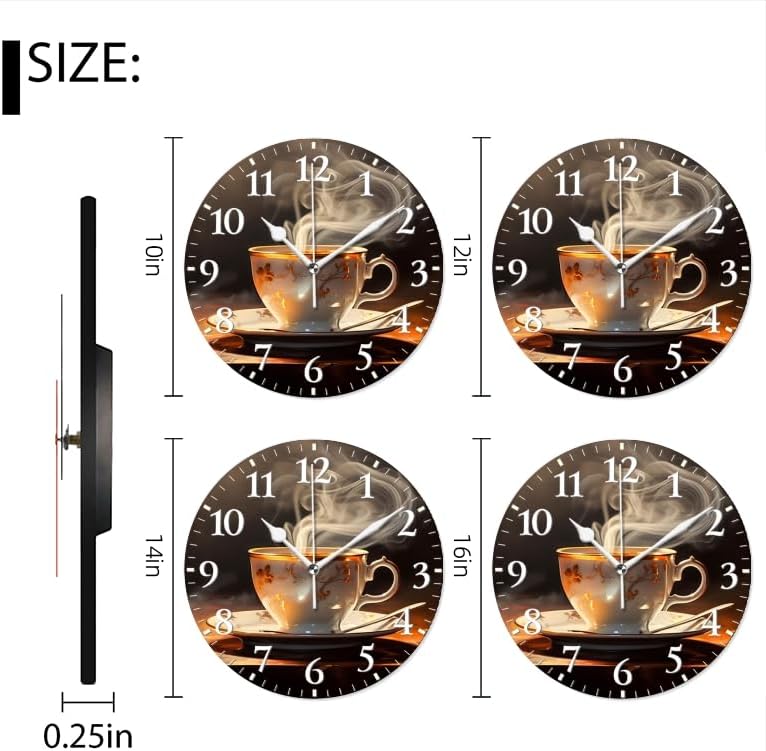 Coffee Wall Clock Non-Ticking Silent Clocks Battery Operated Analog Decor Clock for Home-Steaming Cup of Coffee On The Table(10inch)