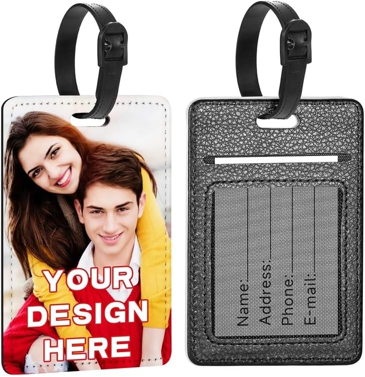 10 Packs Personalized Leather Luggage Tags for Suitcase, Custom Golf Bag Tag Travel Labels Name Identifiers with Strap for Women Men Customized Your Own Text Photo Logo