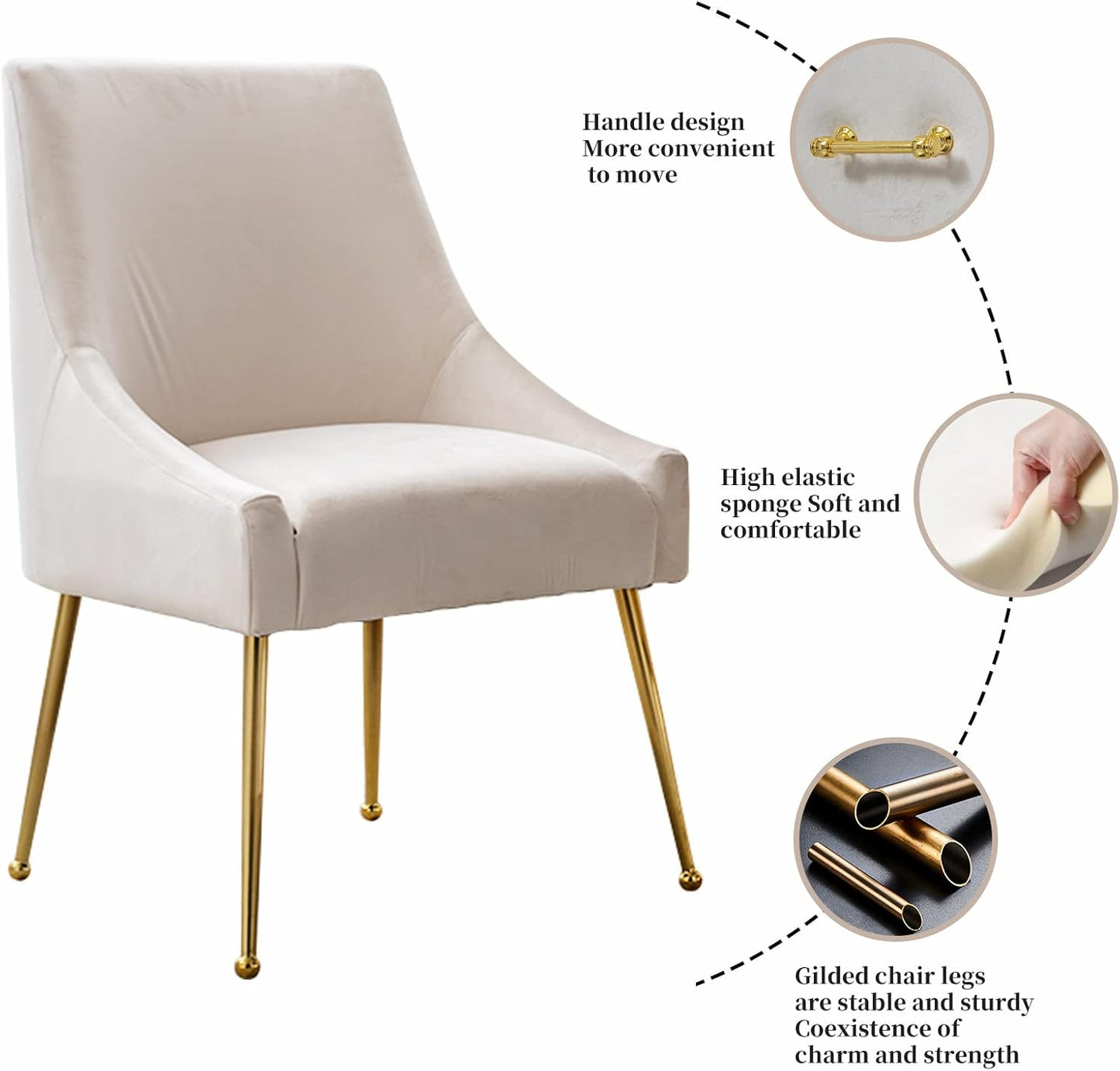Modern Velvet Dining Chairs Set of 4, Contemporary Upholstered Furniture Collection with Polished Gold Metal Legs, Elegant Accent Chairs for Kitchen Living Room(White)