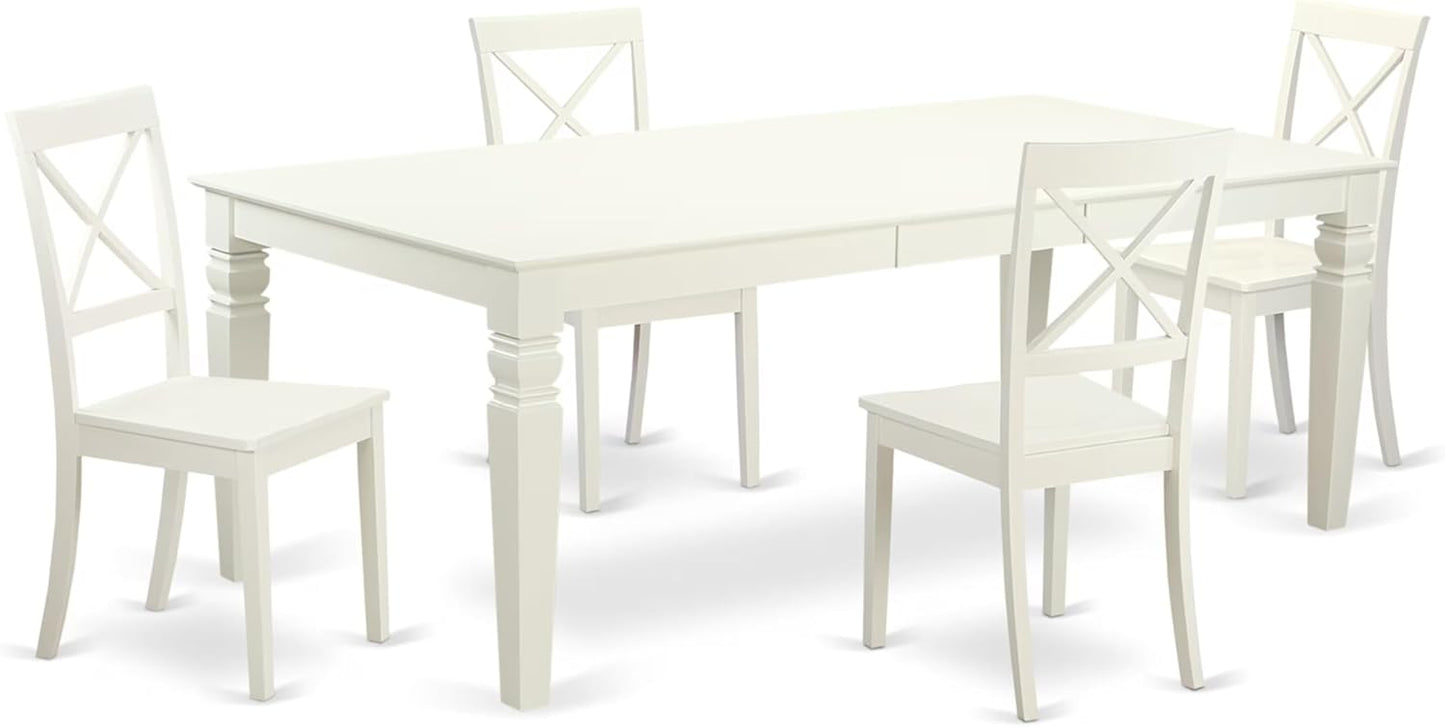 East West Furniture LGBO5-LWH-W 5 Piece Modern Dining Table Set Includes a Rectangle Wooden Table with Butterfly Leaf and 4 Kitchen Dining Chairs, 42x84 Inch, Linen White