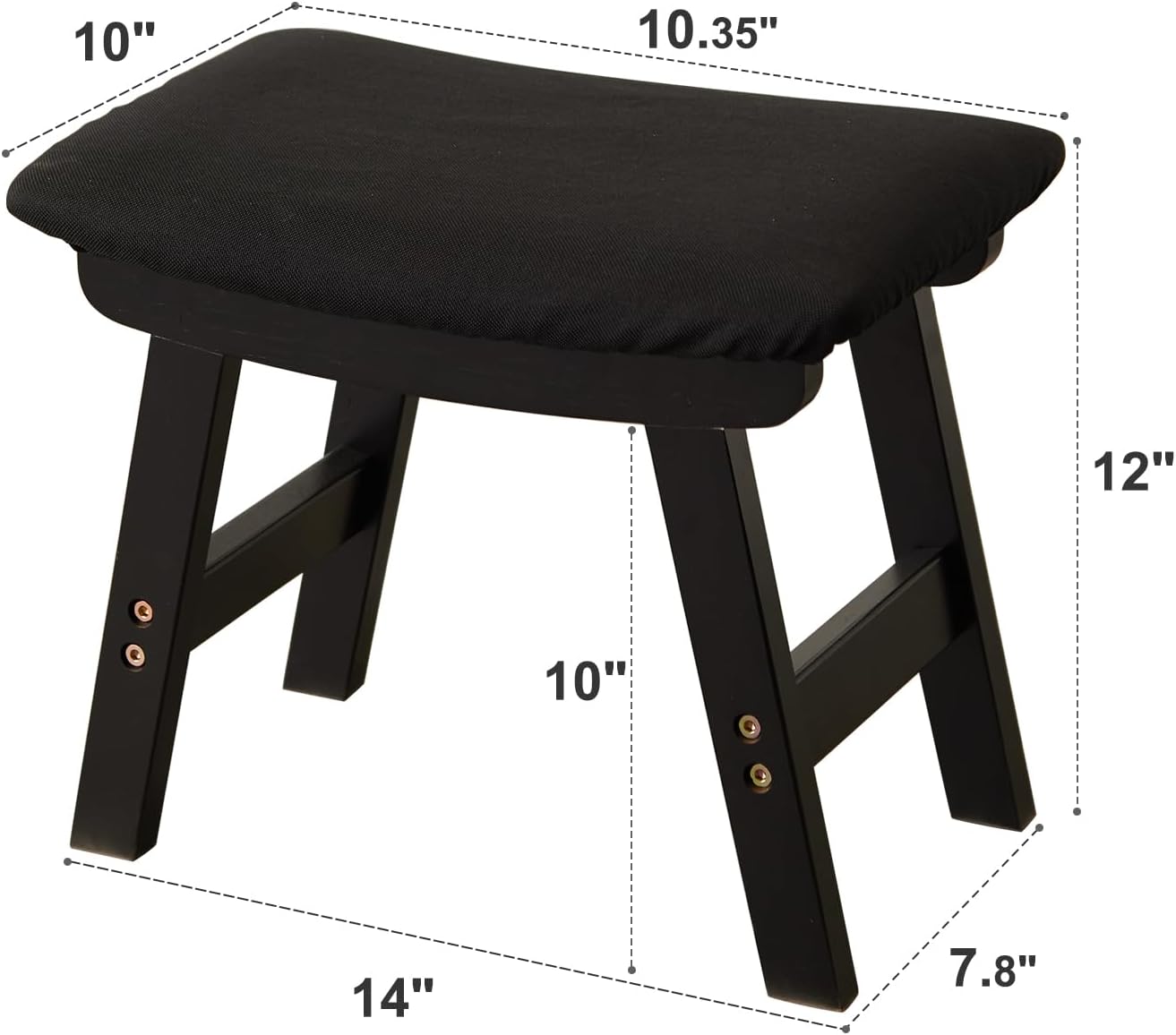 Foot Stool,Ottoman,Bamboo Small Sofa Foot Rest Under Desk,Extra Seating for Living Room, Bedroom and Kitchen (Black Stool Legs - Black Surface)