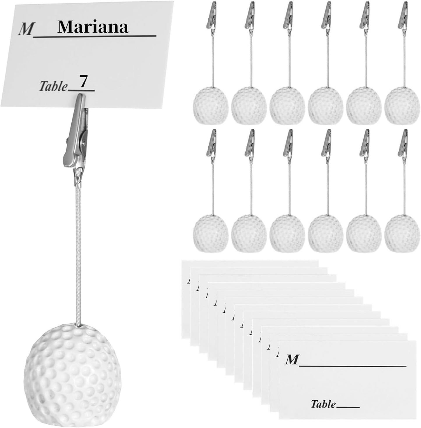 12 Pcs Resin Golf Ball Memo Clips, Alligator Clip Holders for Cards, Notes, Photos, Wedding and Office Table Stands