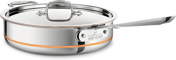 All-Clad Copper Core 5-Ply Stainless Steel Sauté Pan with Steel Lid 5 Quart Induction Oven Broiler Safe 600F Pots and Pans, Cookware Silver