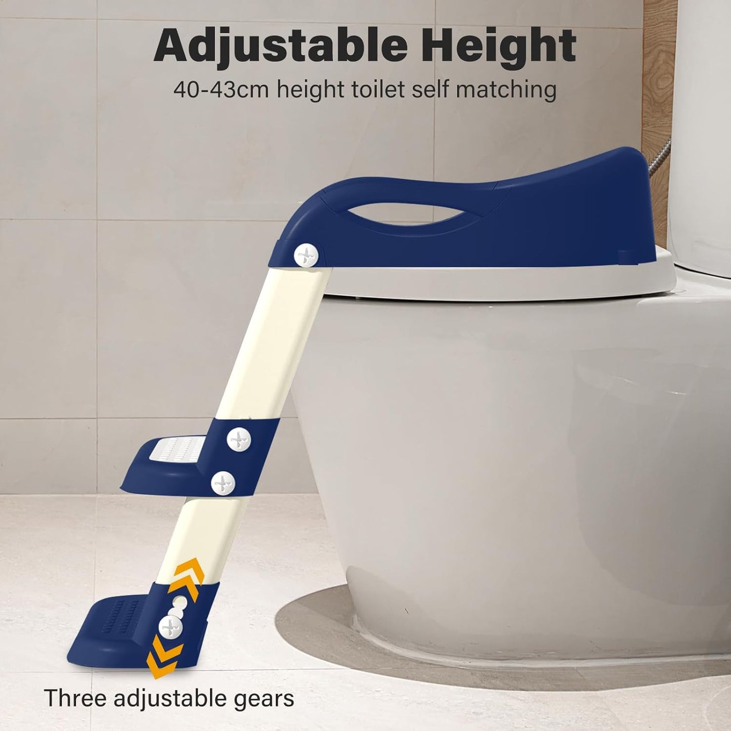 Potty Training Seat with Step Stool Ladder, Adjustable Foldable Potty Seat for Toilet with Anti-Slip Pads Ladder for Kids Boys Girls Toddlers - Navy Blue