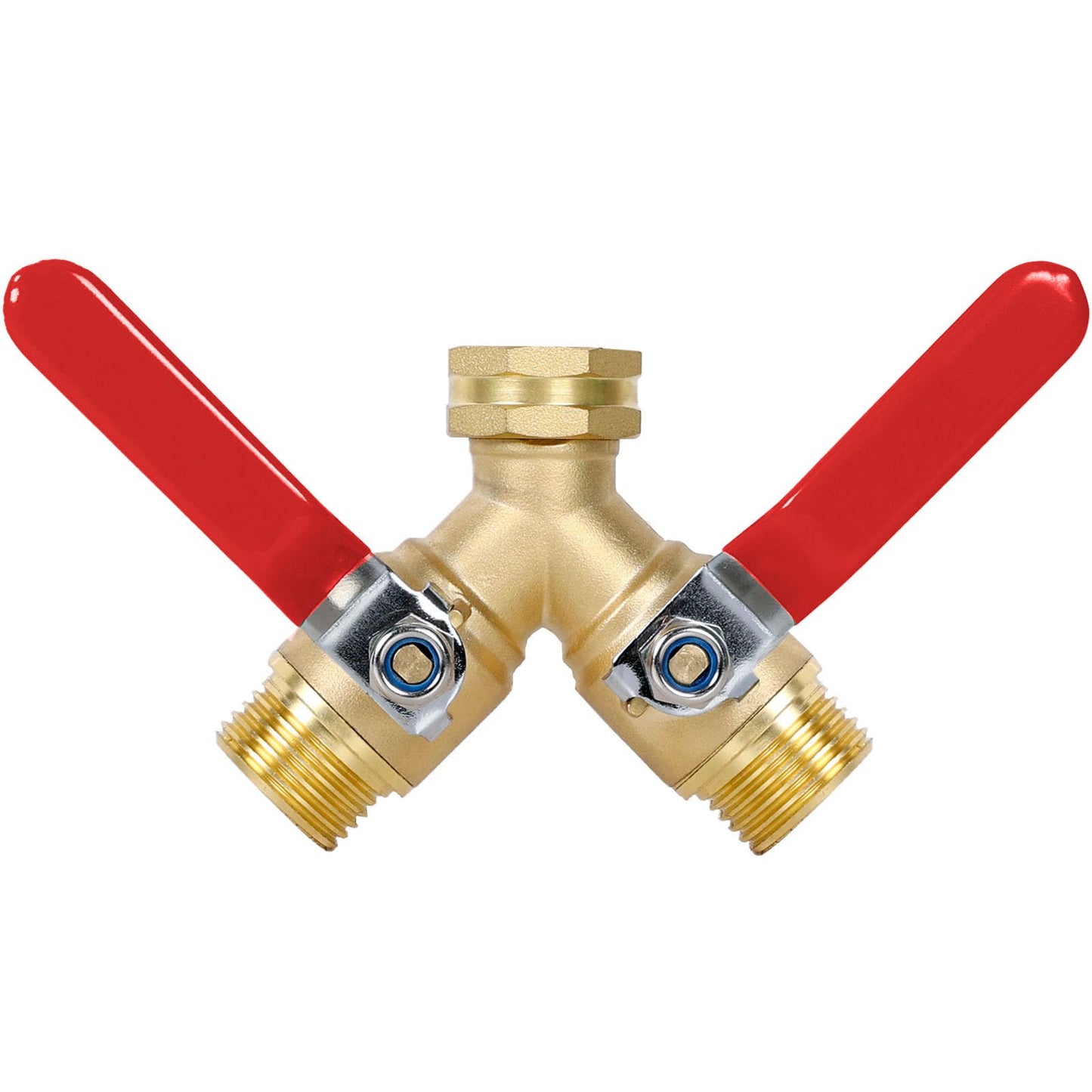 MOLIK Garden Hose Splitter 2-Ways with Long Stainless Steel Handle, Full Flow Hose Splitter Connector Heavy Duty Brass, 3/4" GHT Thread Y Valve, Water Garden Hose Tap Adapter