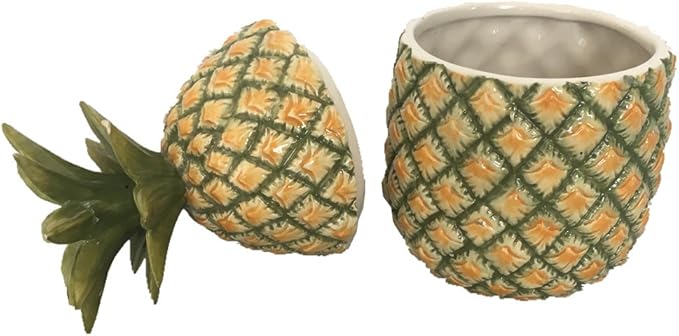 Comfy Hour Farmhouse Collection Pineapple Jar with Lid, Green and Yellow, Dolomite, 12.8cm Length, 12.5cm Width, 23.5cm Height