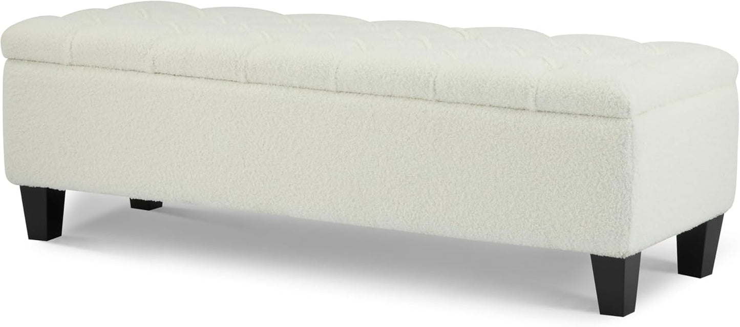 Christopher Knight Home Ottilie Boucle Fabric Storage Ottoman Bench, Wooden Rectangular Ottoman with Storage, Bedroom End of Bed Foot Stool, Entryway Ottoman Footrest, Living Room Extra Seat, Beige