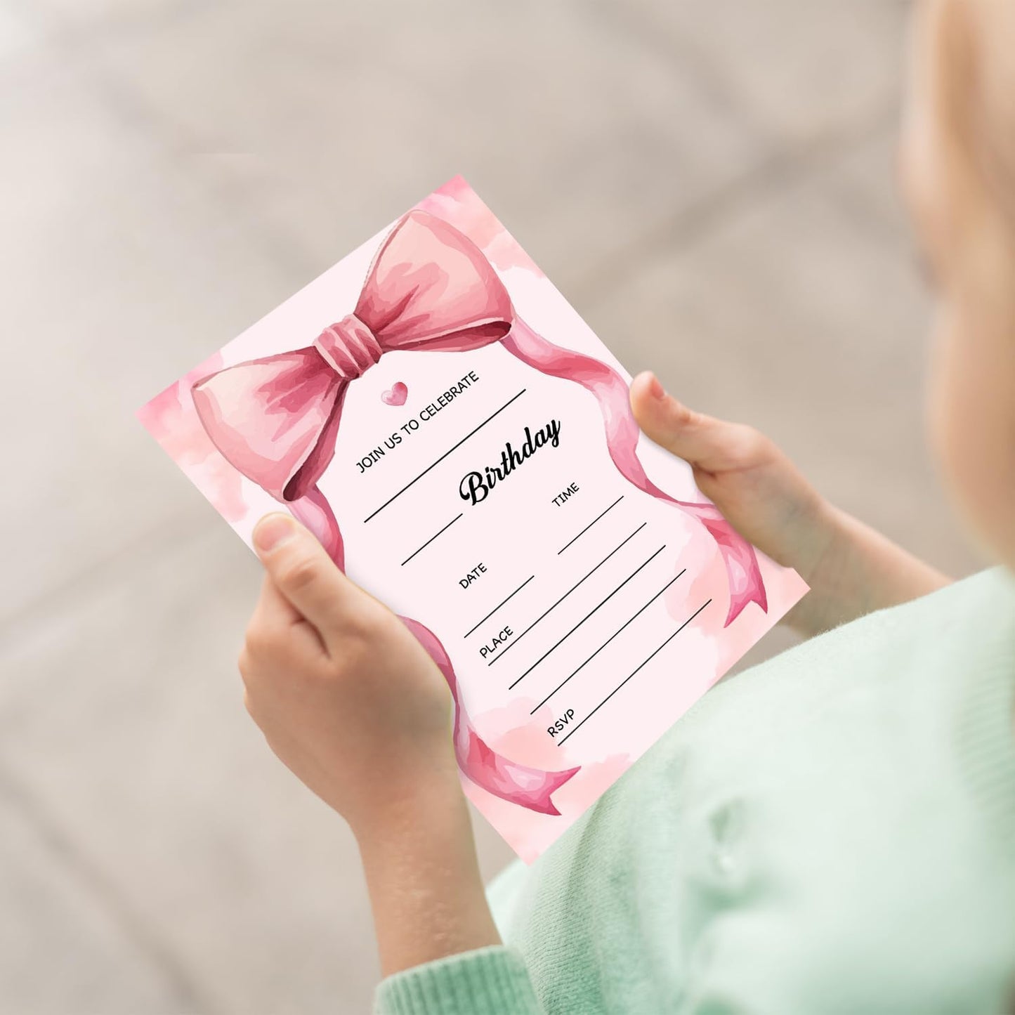 Pink Bow Birthday Invitations, Cute Bow Party Invitations, 20 Double-Sided Fill In Invitation with Envelopes for Girls Women, Birthday Party Decorations Favor