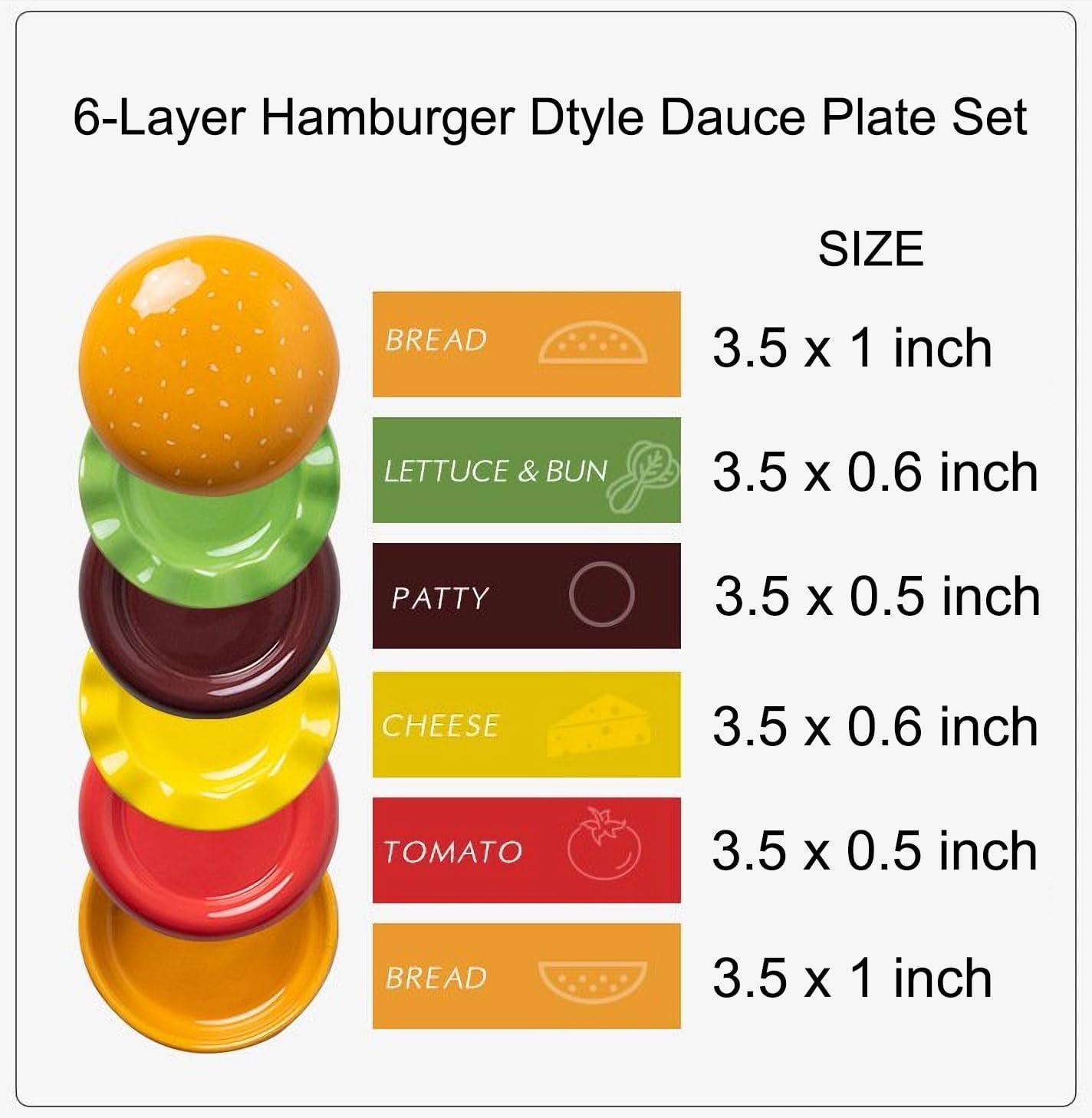 Mini Ceramic Sauce Plates Sets (6 Pieces), Cute Hamburg Style Dessert Plates & Snack Bowls with Lid Sets. Novel Tableware Gift.