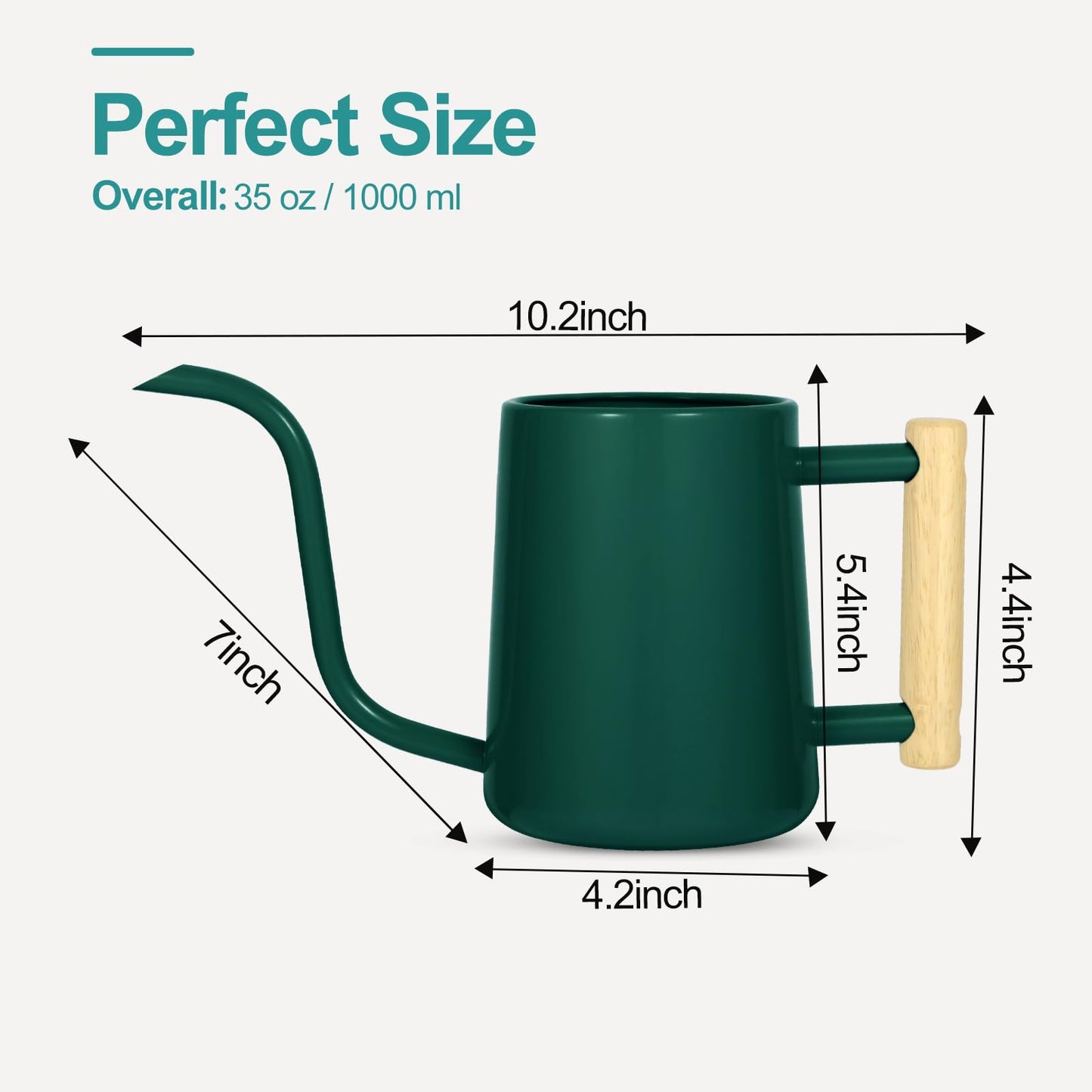 Watering Can Indoor Plants, 35 oz/1000 ml Metal Stainless Steel Watering Can Pot with Long Spout for Indoor House Plants Bonsai Outdoor Garden Flower Decorative (Alpinegreen)
