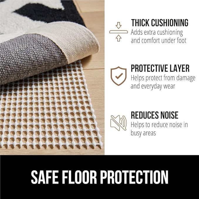 GORILLA GRIP Strong Rug Pad Gripper, 9x12 FT, US Designed, Grips Keep Area Rugs Safe and in Place, Thick, Slip and Skid Resistant Pads for Hard Floors, Under Carpet Mat Cushion and Hardwood Protection