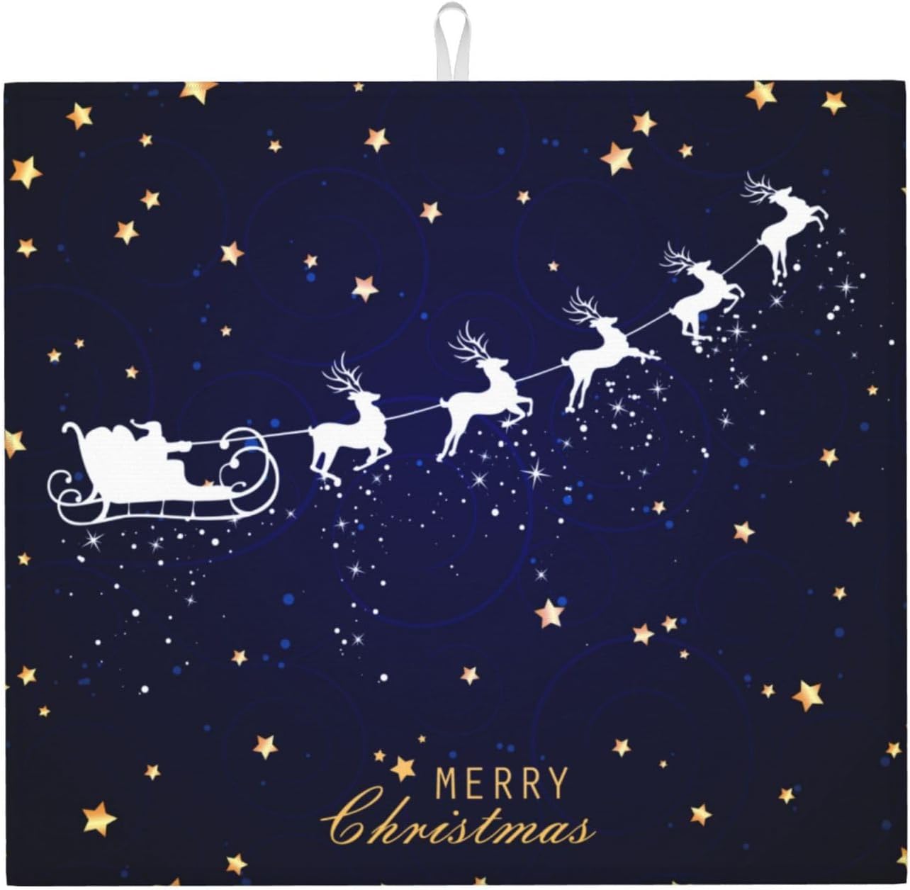 Dish Drying Mat Navy Blue Christmas Deer Star Santa for Kitchen Counter Absorbent 16x18 Inch Microfiber Dishes Plate Glass Dry Draining Pad Reversible Washable