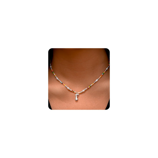 Ritach Initial Necklace for Girls Gifts - Letter Necklace Initial F Necklace for Girls Women Silver Necklace Beaded Necklaces for Women Girl Jewelry for Little Girl Gifts