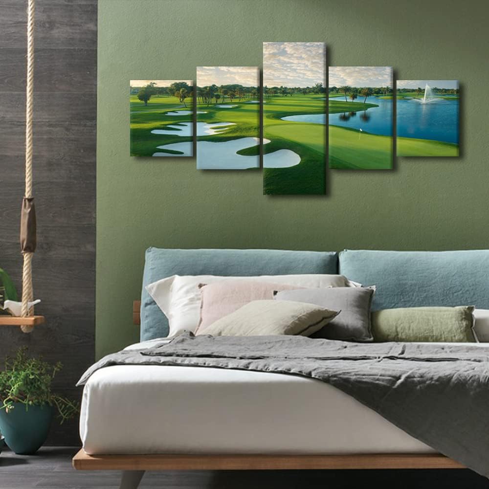 Blue Monster Course Golf Hole18 Pictures Wall Art Office Wall Decor Paintings Canvas Artwork Poster Picture Modern Home Decor for Living Room Bedroom Office Stretched Framed Ready to Hang - 50"Wx24"H