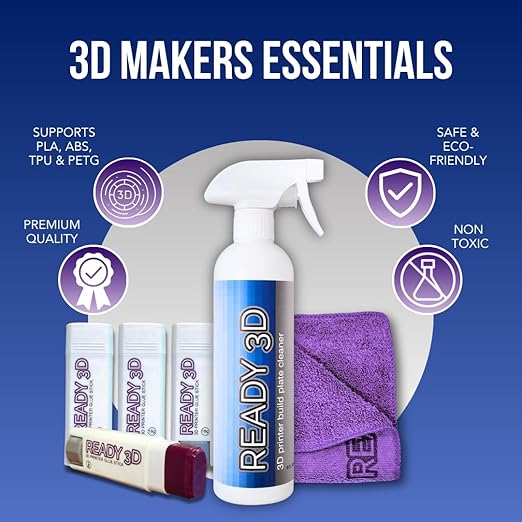 Printer High Quality Build Plate Cleaner & 4 Pack READY3D Glue Sticks, Non-Toxic, No Odor, Easy Clean, Includes 12"x12" Non-Abrasive Microfiber Cleaning Towel
