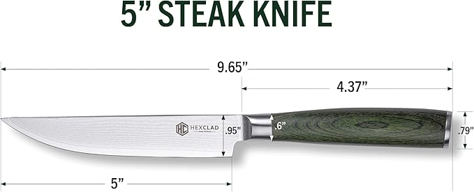 HexClad Steak Knife Set, 4-Pieces Damascus Stainless Steel Blades, Full Tang Construction, Pakkawood Handles