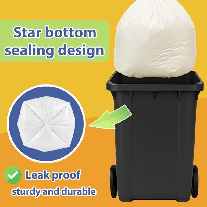 13 Gallon Strong Tie-Top Tall Kitchen Trash Bags 80 Count, fit 50 Liter Large Waste Basket, Unscented Plastic Garbage Bags Can Liners for Home Office Kitchen Bathroom Bedroom, White