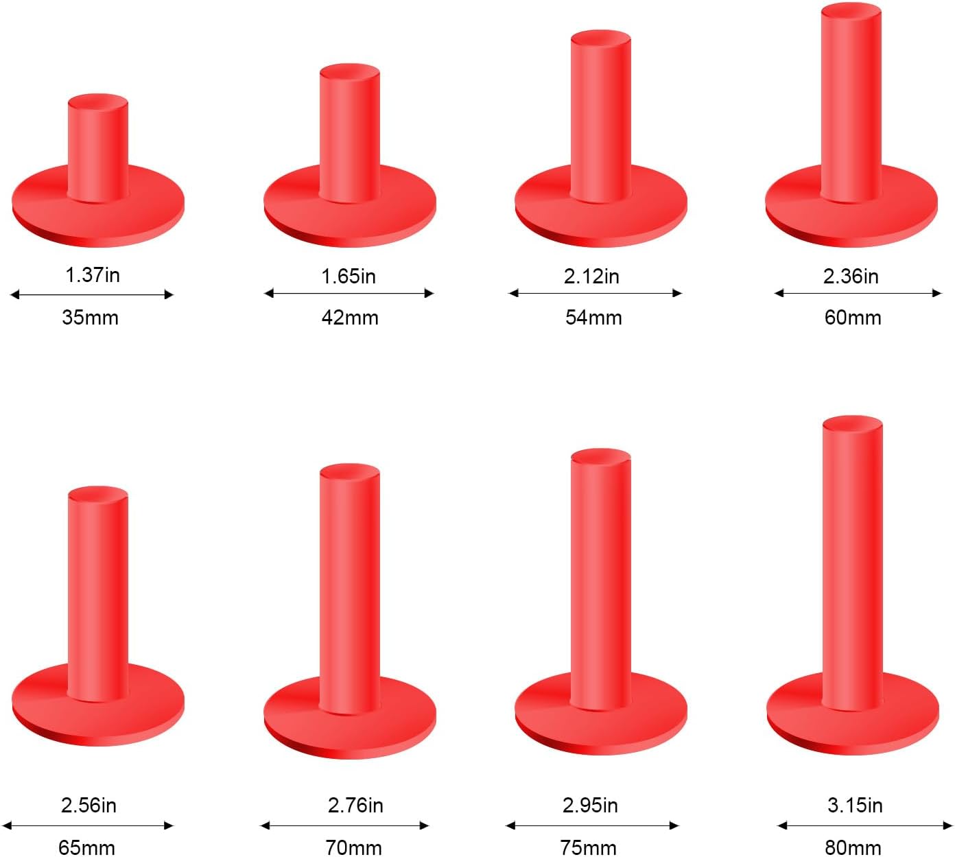 Rubber Golf Tees for Mats & Indoor Golf Simulators - 8 Pack Mixed Size for Driving Range & Indoor and Outdoor Golf Hitting Mats (US Sizes, 8 Sizes)