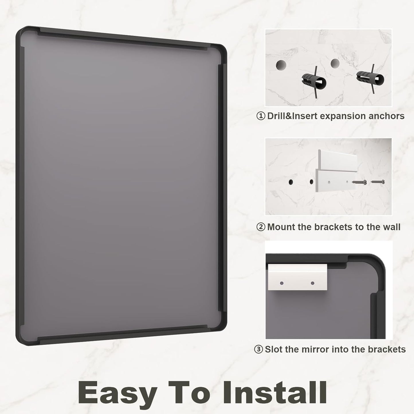 72x36 Inch Black Framed Bathroom Mirror for Wall, Large Matte Metal Framed Wall Mirror, Rounded Rectangle Vanity Mirror, Tempered Glass, Anti-Rust, Shatterproof (Horizontal/Vertical)