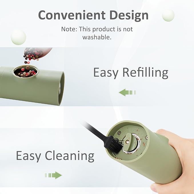 Electric Salt and Pepper Grinder Set, Rechargeable,Adjustable Coarseness with LED Light, Electric Salt Shakers Refillable, Christmas Gift(2 Packs, Sage Green)