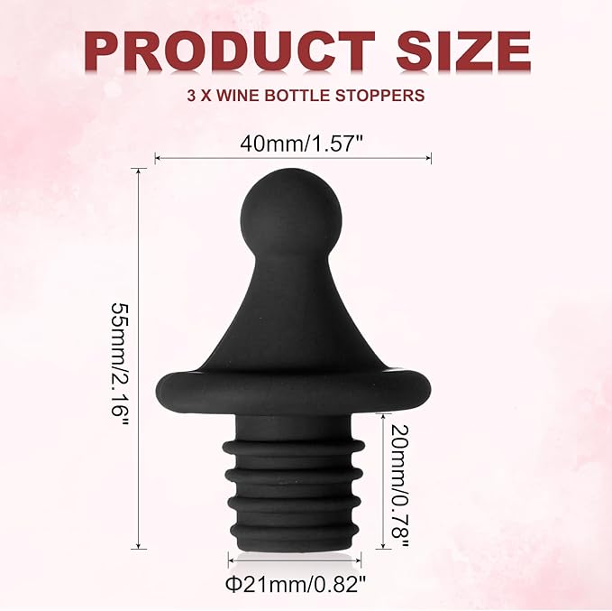 uxcell 3 Pcs Silicone Roof Shape Wine Stopper, Reusable Wine Stoppers Airtight Leak-proof Bottle Plug Liquor Saver with Beer Beverage Bottle Stopper for Bar Holiday Party, Black
