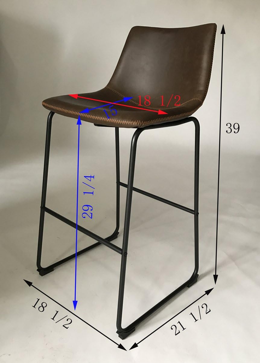 Roundhill Furniture Lotusville Vintage PU Leather Barstools, Antique Brown, Set of 2