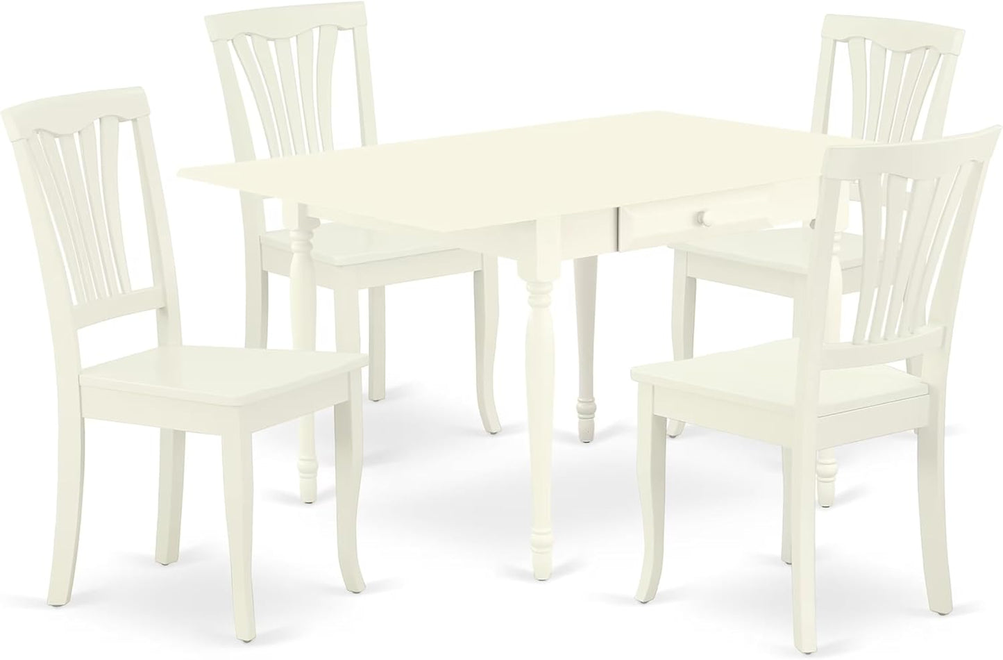 East West Furniture MZAV5-LWH-W 5 Piece Dinette Set for 4 Includes a Rectangle Dining Room Table with Dropleaf and 4 Dining Chairs, 36x54 Inch, Linen White