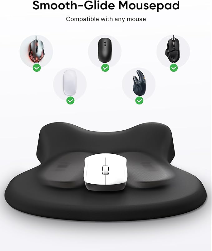Ergonomic Mouse Pad with Wrist Rest, Black Mousepad with Wrist Support for Desk, Non-Slip Hard Base Mouse Pads, Portable for Office/Home/Travel Work
