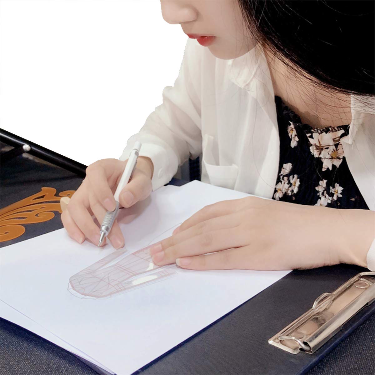 EXTCCT Fashion Drawing Template Ruler Set, Woman Sewing Humanoid Patterns Design, Clothing Measuring French Curve Rulers A4 Pattern Paper Draft Drawings