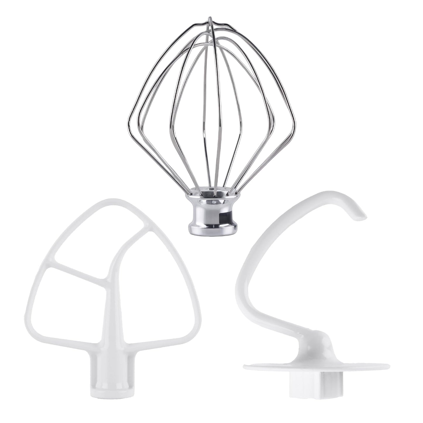 3-Piece Kit Attachments for KitchenAid Tilt-Head Stand Mixer, Accessories Stainless Steel K45WW Wire Whip, K45DH Dough Hook and K45B Coated Flat Blade Paddle with Scraper