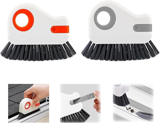 2 in 1 Groove Cleaning Brush Window Track Cleaning Tools, Multifunction Crevice Brush with Hard Bristle and Hidden Scraper, Kitchen Brush Window Track Cleaner for Sliding Door Track, Sill (2Pcs)