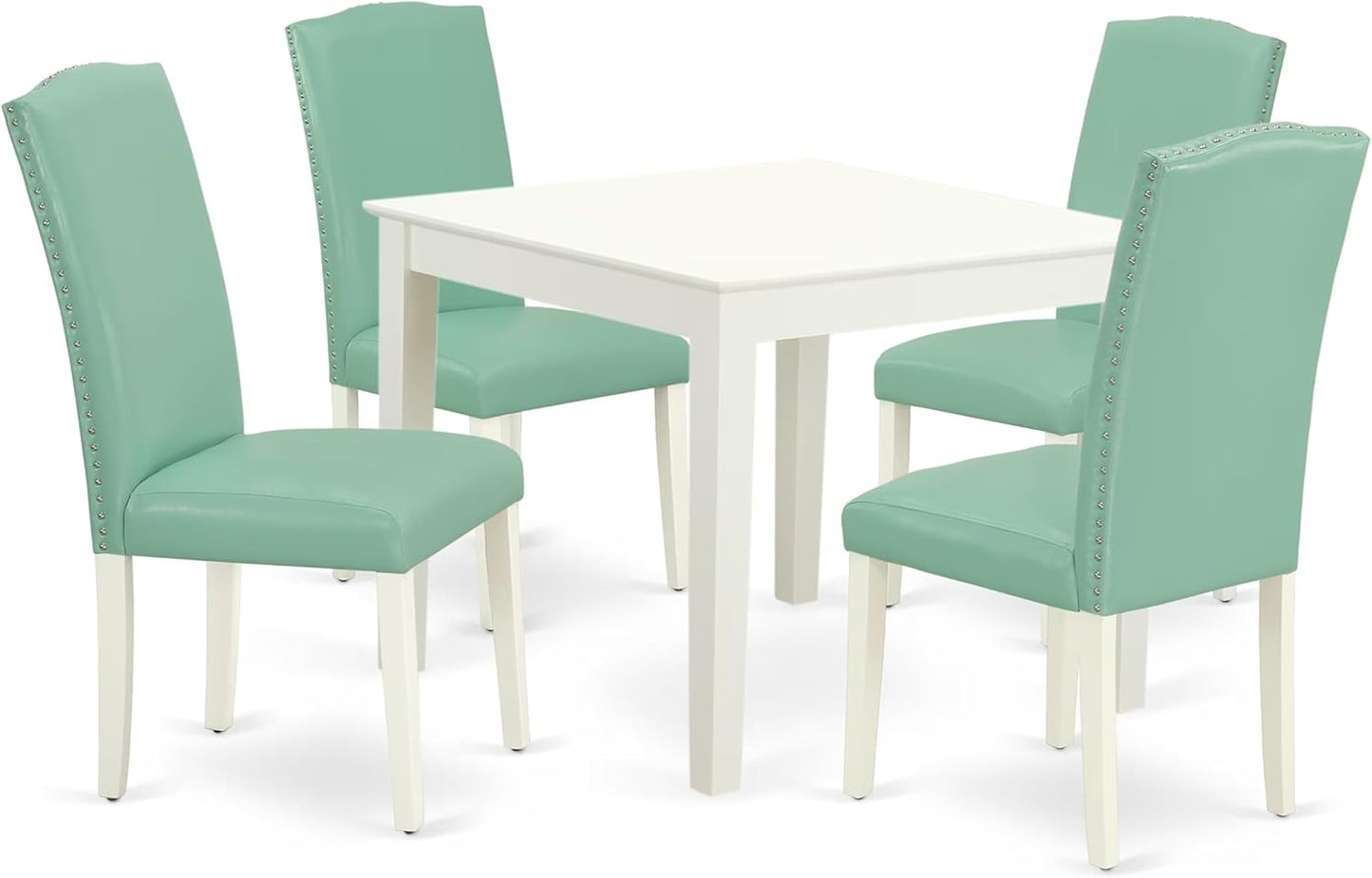East West Furniture OXEN5-LWH-57 5 Piece Kitchen Table & Chairs Set Includes a Square Dining Room Table and 4 Pond Faux Leather Parsons Dining Chairs, 36x36 Inch, Linen White