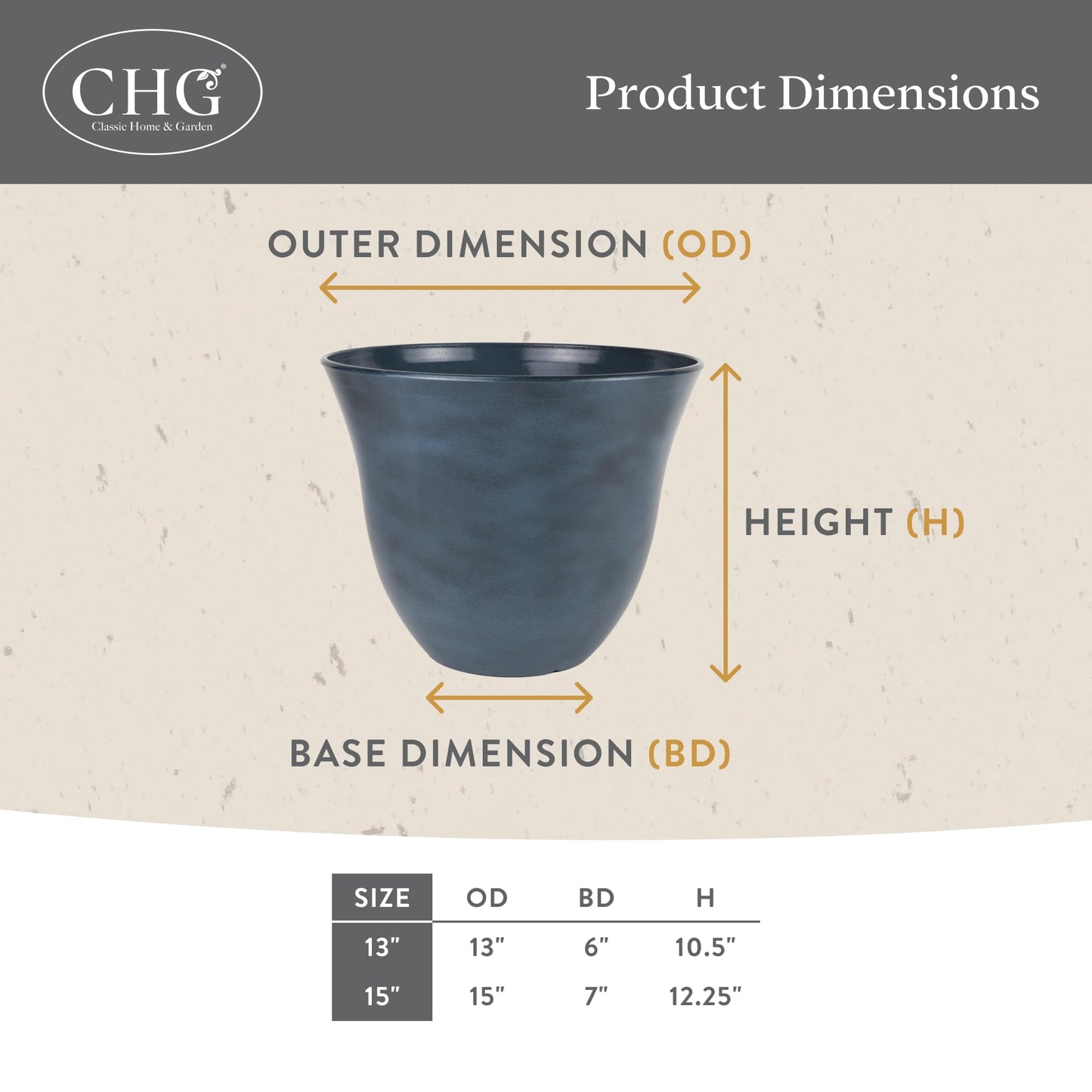 Classic Home and Garden by Growscape Honeysuckle Resin Planters - Lightweight Indoor & Outdoor Plant Pots - UV-Resistant Plastic Flower Pots - Pot Planters for Flowers & Herbs (13" Fossil)