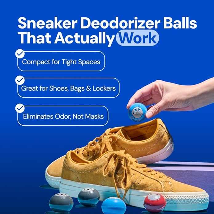 Shoe Deodorizer – Eliminate Smelly Shoes Fast – Strong Sneaker Odor Fighter – Long-Lasting Shoe Freshener Inserts for Gym Bags, Lockers, Closets & Sports Gear