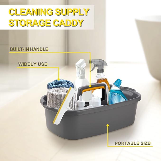 Cleaning Supplies Caddy Organizer with Handle Plastic Tool Storage Basket for Bathroom, Kitchen, Under Sink,2 Pack with 2Pack Microfiber Cleaning Cloths, Yellow
