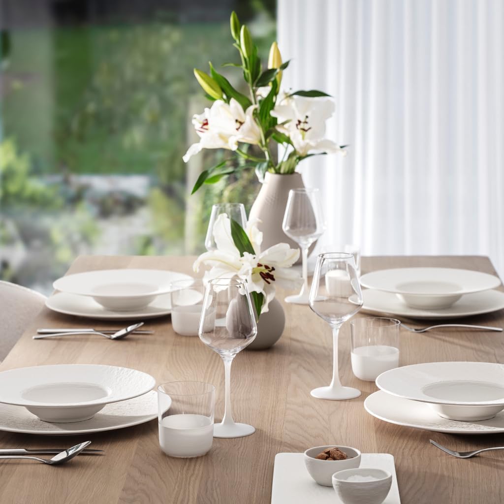 Villeroy & Boch Manufacture Rock Blanc Pasta Plate, Shallow Bowl, Premium Porcelain, Made in Germany, Dishwasher and Microwave Safe, Slate Look in Rich, Creamy, White,11.5 in