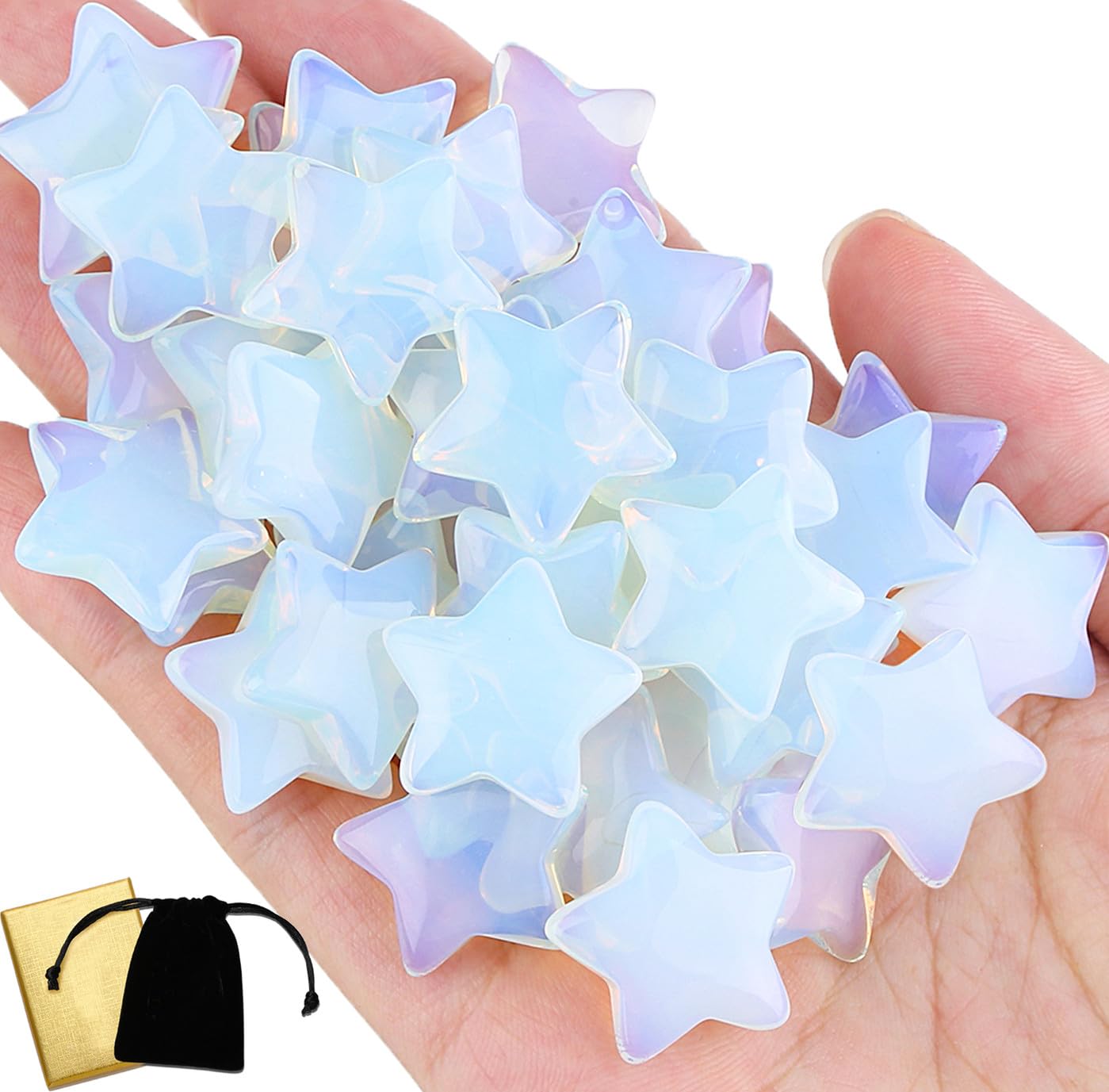 DUQGUHO 20 Pcs Opalite Crystals Star Healing Crystal Set Polished Stone Protection Sacred Meditation Energy Reiki Balancing Opal Crystal