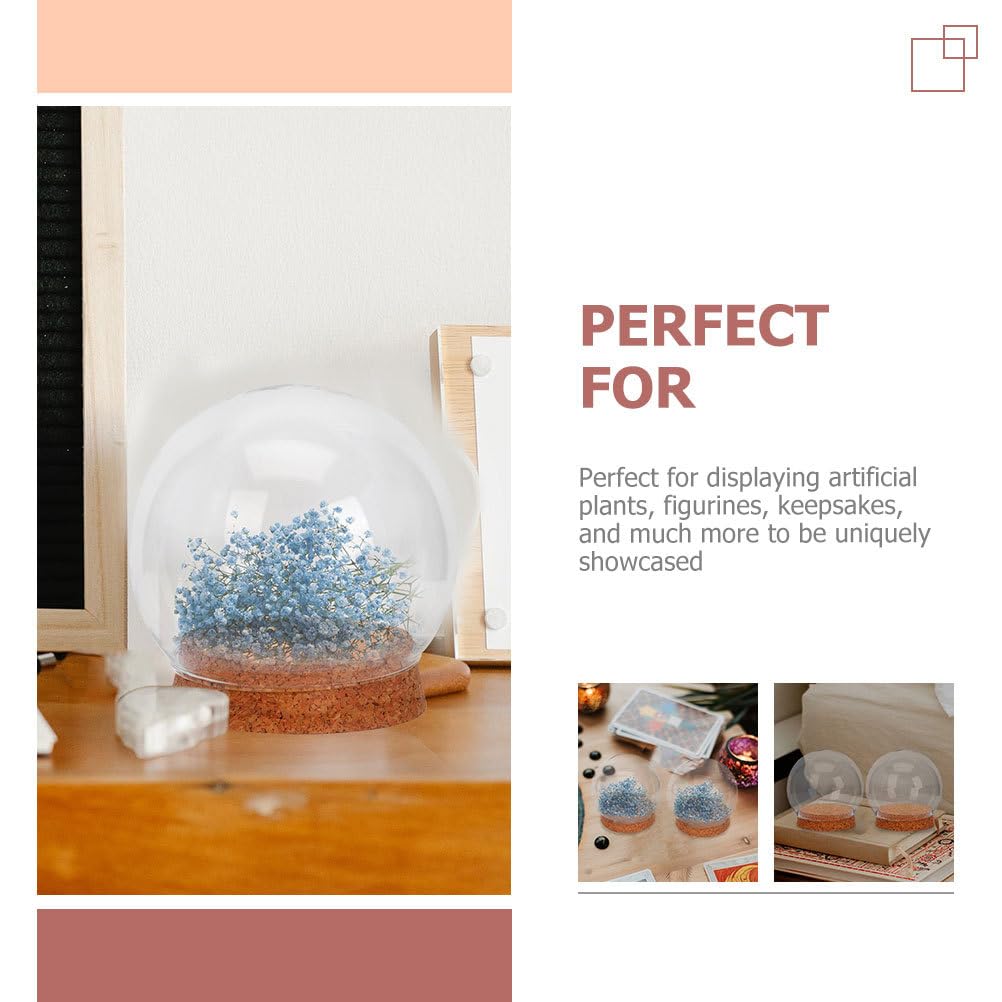 4Pcs Preserved Flower Glass Cover with Cork Base Glass Cloche Bell Jar Terrarium Dome Bottle Miniature Floral Decoration (Khaki)