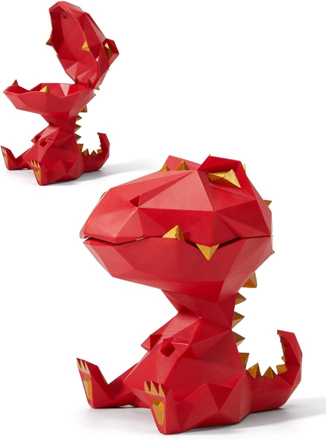HAUCOZE Dinosaur Statue Candy Dish Key Bowl Dino Gifts Sculpture Modern Home Decor Accessories Pop Arts Polyresin Cookie Jar Red 7.5 inch