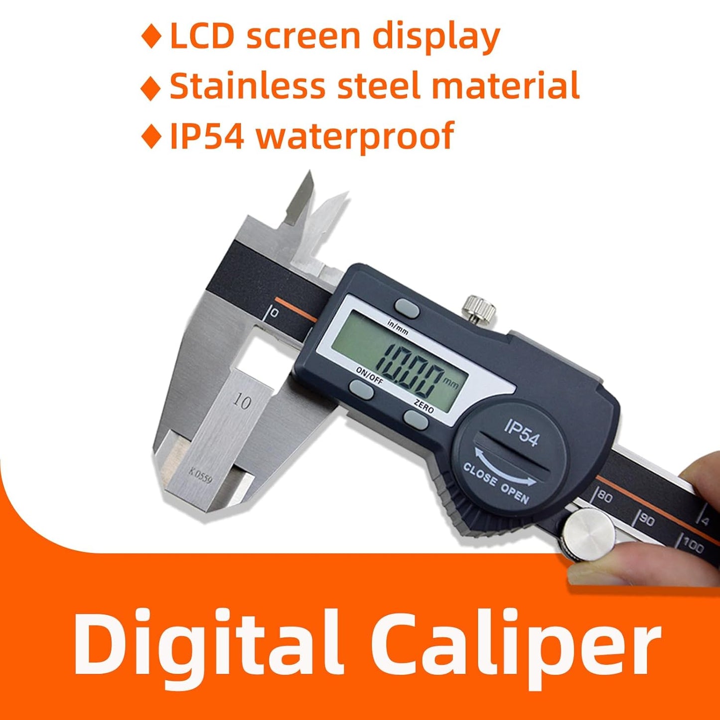 AICEY Digital Caliper Measuring Tool, IP54 Waterproof Stainless Steel Electronic Caliper with Large LCD Display Digital Micrometer, Available in 12in/300mm （ACE-KC30）