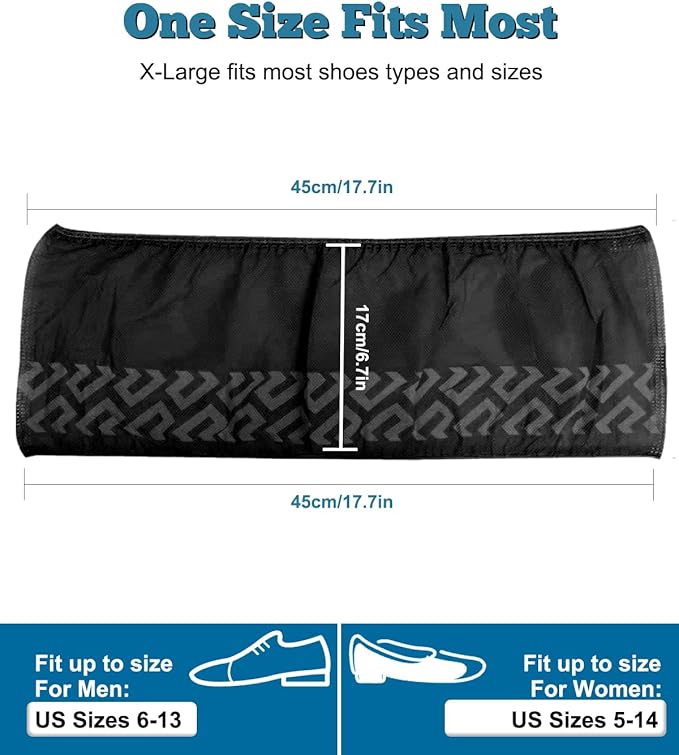 X-Large 200 Pack Breathable Shoe Covers Disposable for Indoors - Reusable Non-Slip Black Non-Woven Fabric Shoe Booties disposable, Fits Up to Men’s Size 13, Doubles as Travel Shoe Bags