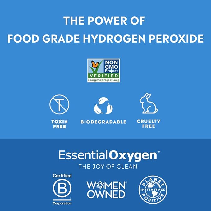 Essential Oxygen Food Grade Hydrogen Peroxide 3%, Natural Cleaner, Refill, 32 Fl Oz