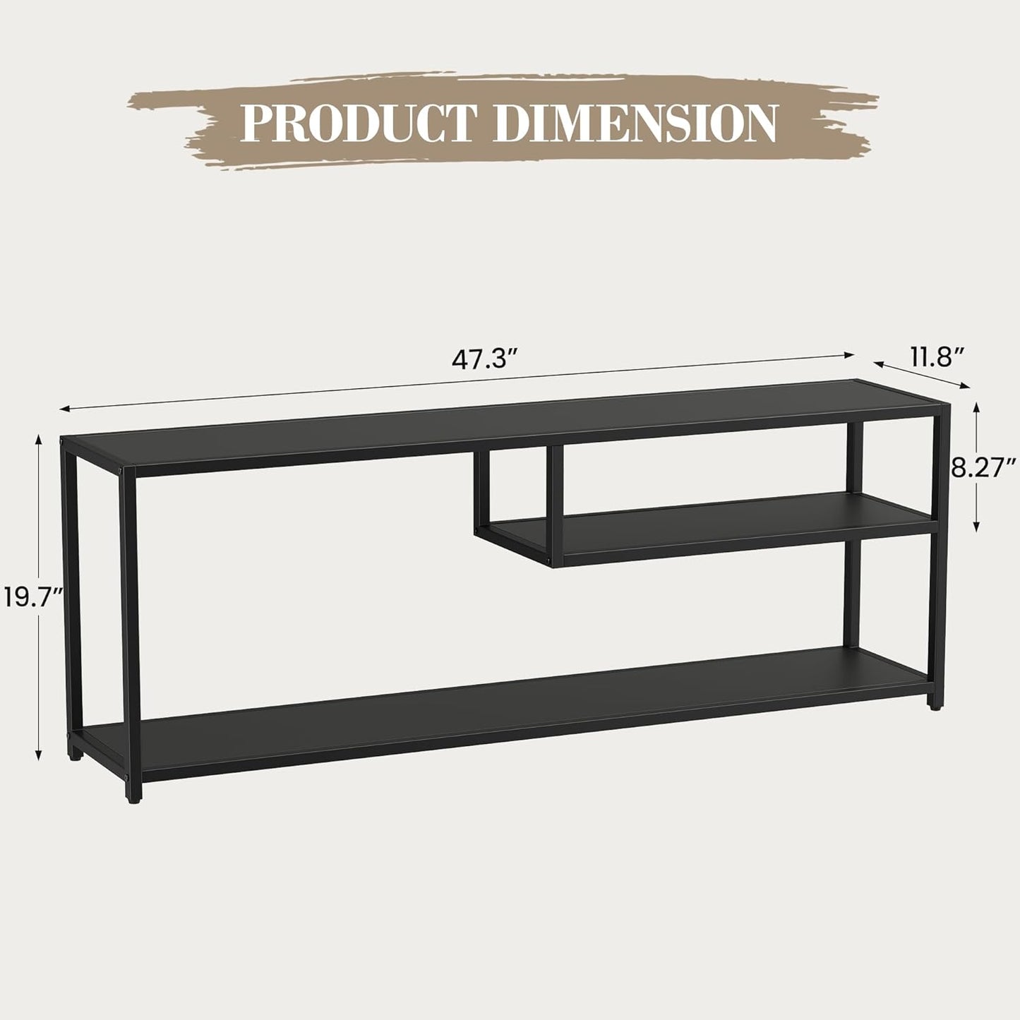 TECHMILLY Modern TV Stand for 55" TV, TV Table with Storage Shelves, Entertainment Center with Metal Frame, TV Console Table for Living Room, Bedroom, Black