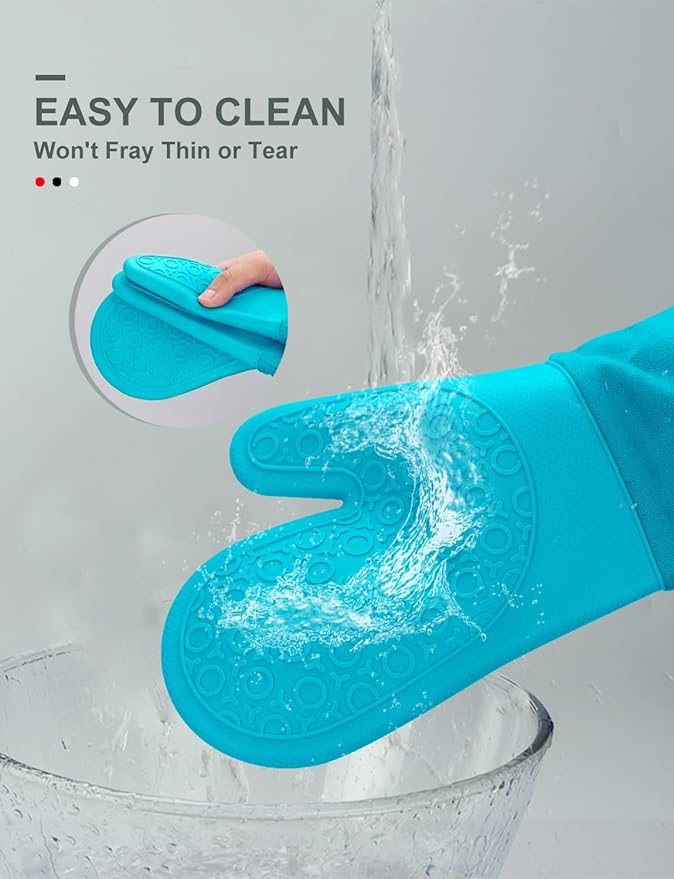 sungwoo Silicone Oven Mitts, Heat Resistant Oven Gloves with Quilted Liner Non-Slip Textured Grip Perfect for BBQ, Baking, Cooking and Grilling - 1 Pair 13.8 Inch Turquoise