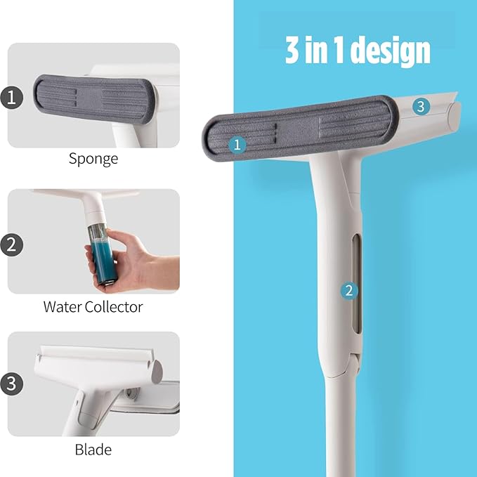 Professional Window Cleaner - Glass and Glass Surface Cleaner - Window Cleaning Squeegee Kit - Window Vacuum Cleaner Squeegee Includes Microfiber Cleaning Cloth, Blade and Sponge Head