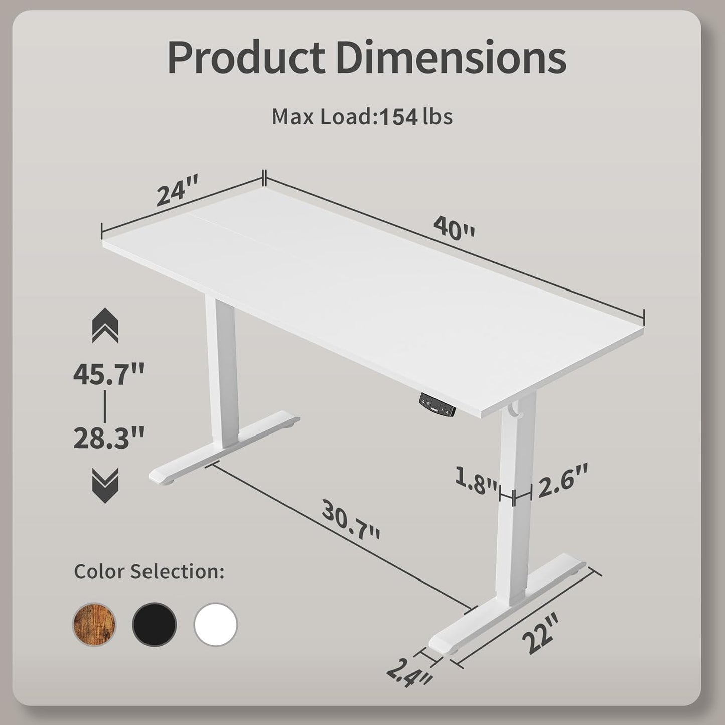 Agilestic Electric Standing Desk 40 x 24 Inches, Height Adjustable Desk, Sit Stand up for Work Office Home, Ergonomic Rising Computer Table with Memory Preset, White