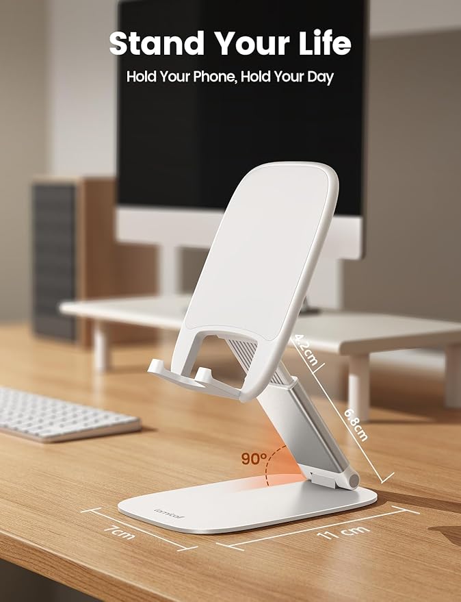 Lamicall Ultra-Thin Cell Phone Holder, White Cellphone Stand, Birthday Gifts for Father Teens Girls Boys, Valentine's Day Gifts, Office Desk Accessories for iPhone Holder, Desk Organizer