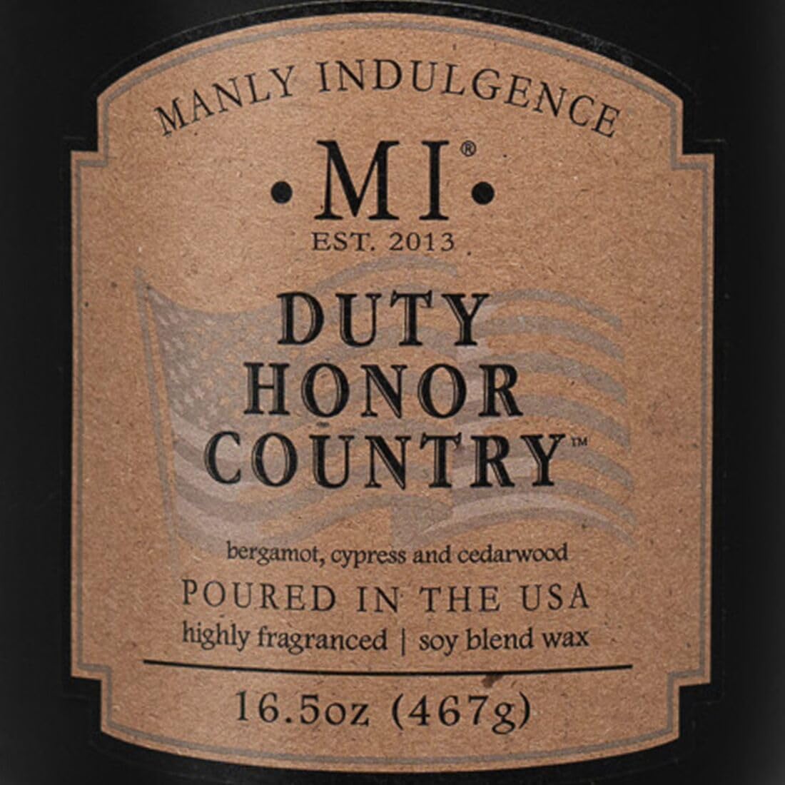 Manly Indulgence Duty Honor Country Scented Jar Candle, 2 Wick, 16.5 oz Premium Soy Blend Wax, 60H Burn, Candles for Home Scented - Made in The USA