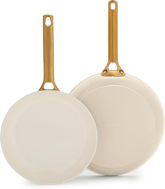 GreenPan Nonstick Reserve Pro 10” & 12” Frying Pan Set, NSF Certified Ceramic, Hard Anodized PFAS-Free Skillets, Stainless Steel Handles, Oven & Dishwasher Safe, Cream White