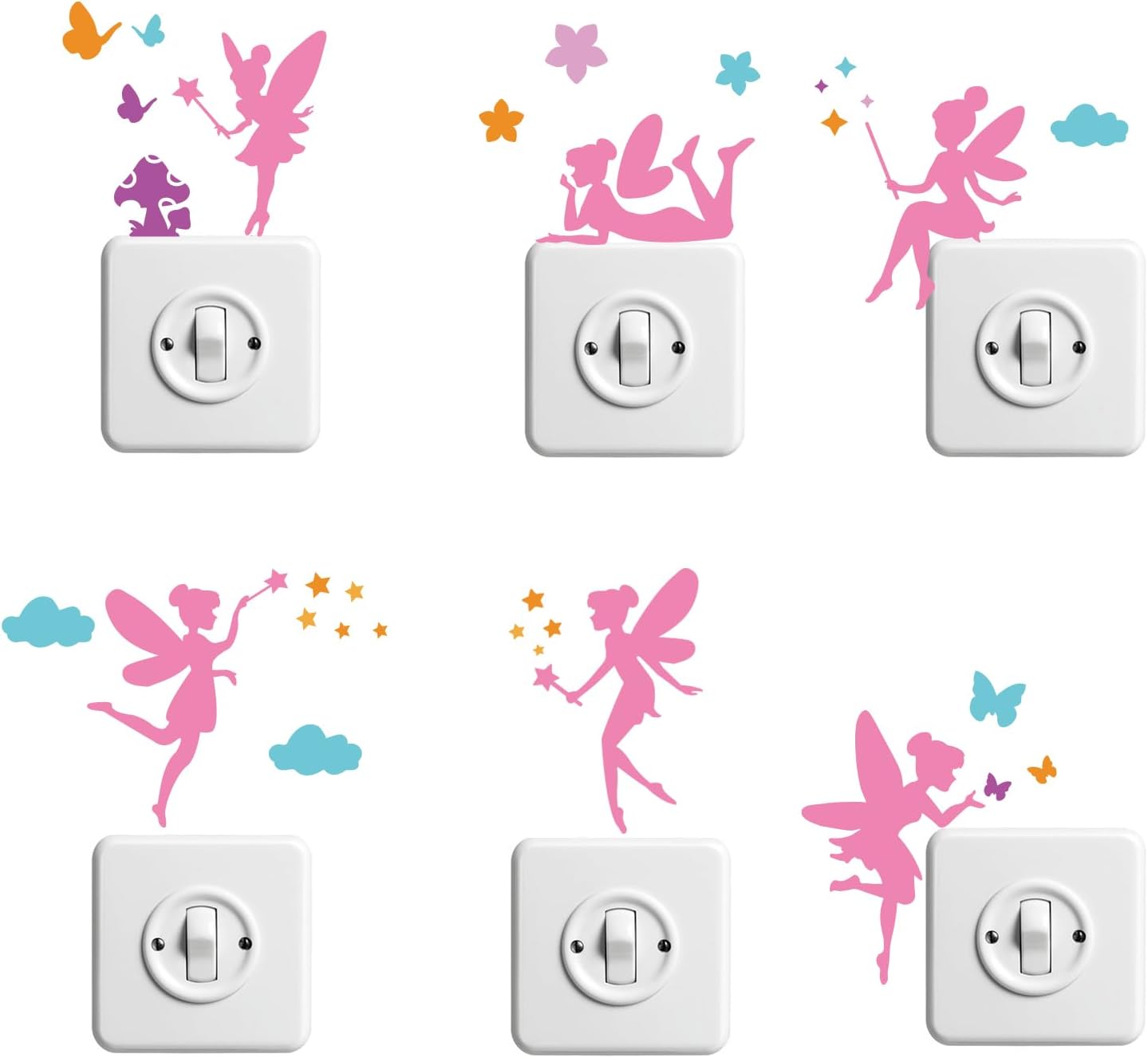 MAYJOYDIY 6pcs Fairy Stencils Little Fairy Drawing Painting Stencils Dreamy Mushroom Butterfly Moon Star Flower Template 6×6inch with Paint Brush Wall Art DIY Home Decor